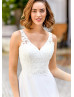 Beaded Ivory Lace Chiffon Flowing Wedding Dress